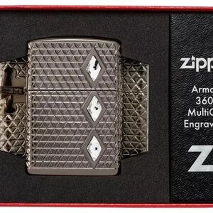 Diamond Pattern Deep Carve Armor Lighter, Black Ice Finish,Crystal Zippo Lighter